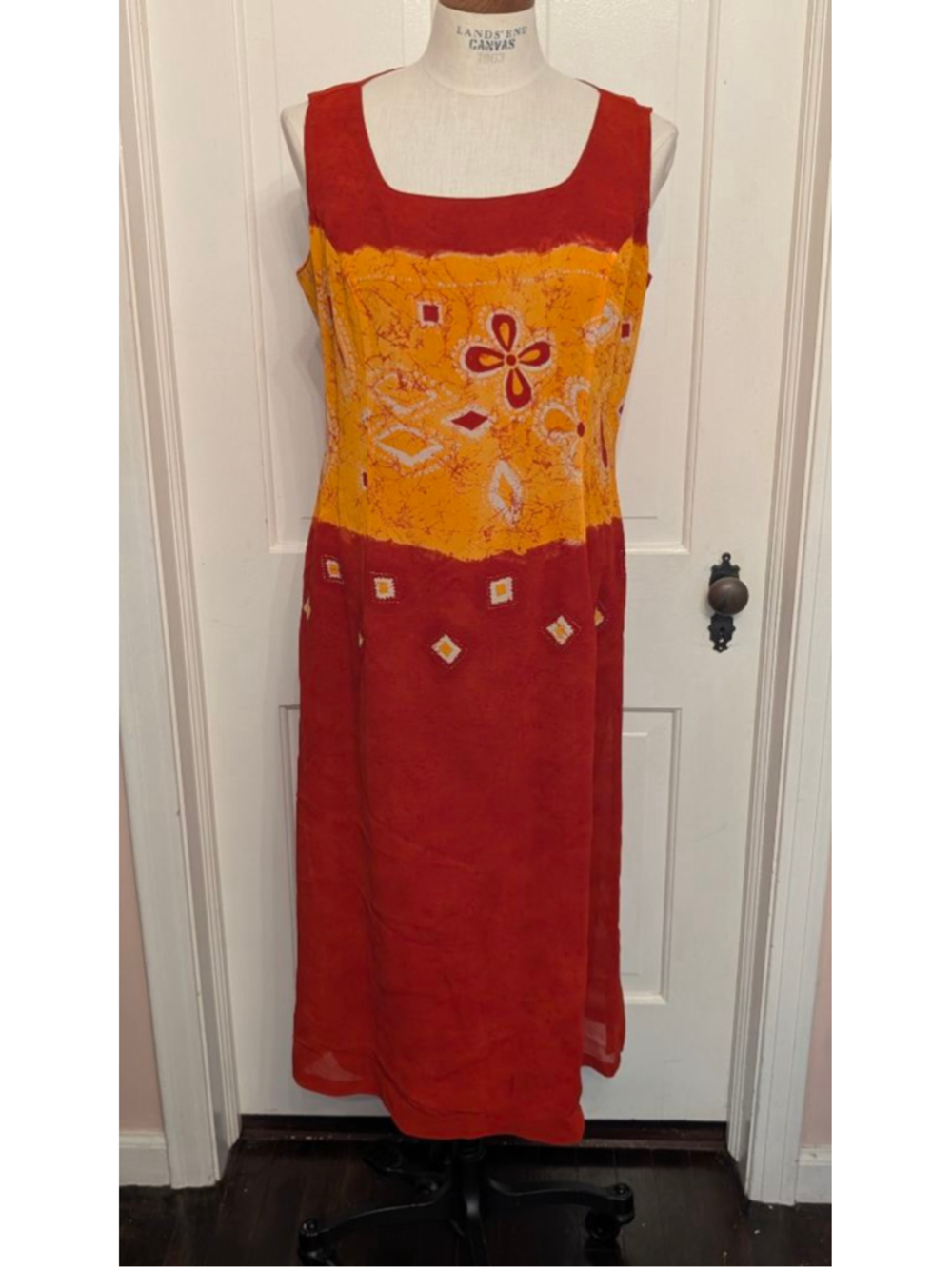 Women's Farouche Red Orange Batik Maxi Dress Plus Size 14
